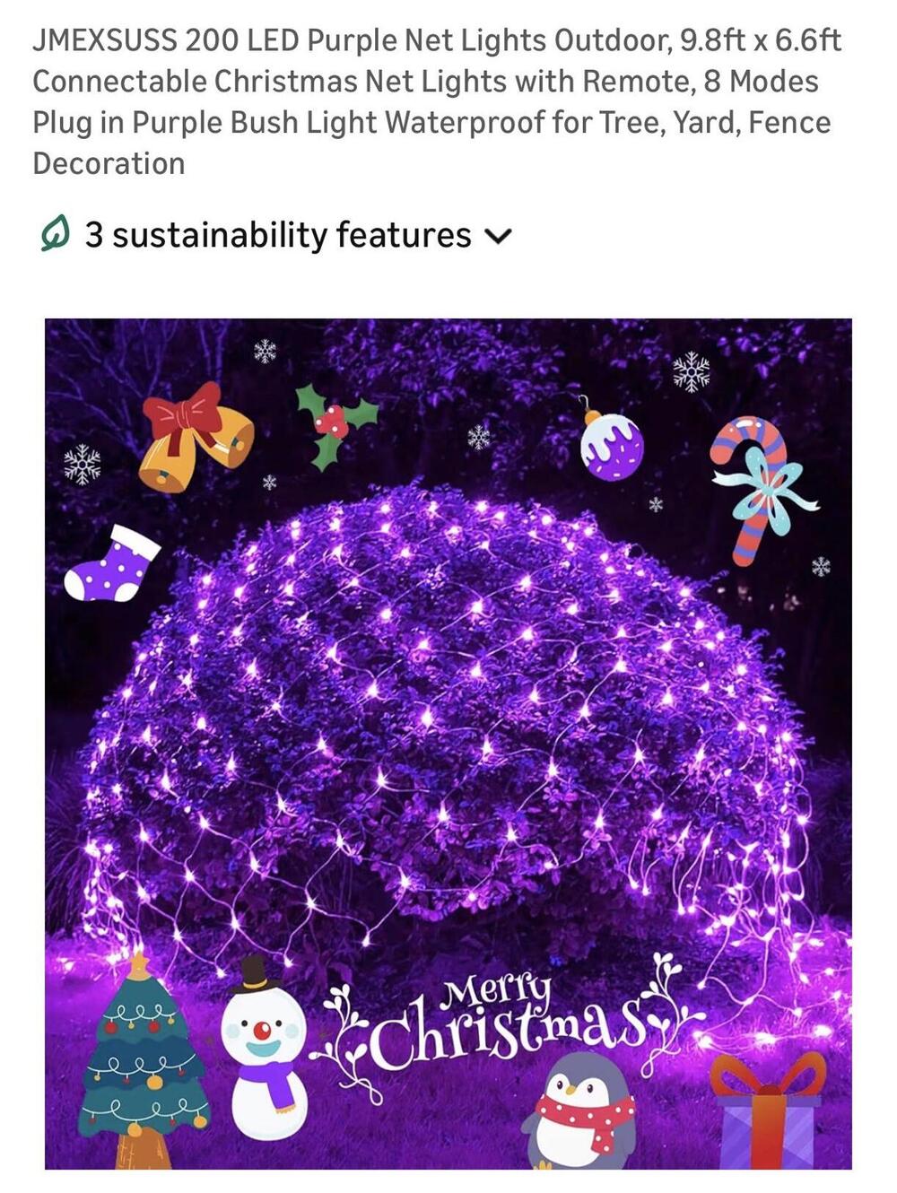 JMEXSUSS 200 LED Purple Net Lights Outdoor, 9.8ft x 6.6ft Connectabl